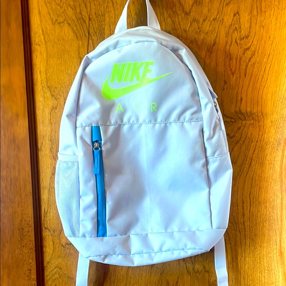Nike Air Light Blue Backpack with Neon Green Nike Logo